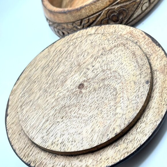 India Wooden Box With Lid & Floral Design Vintage Hand-Carved - Picture 5 of 10